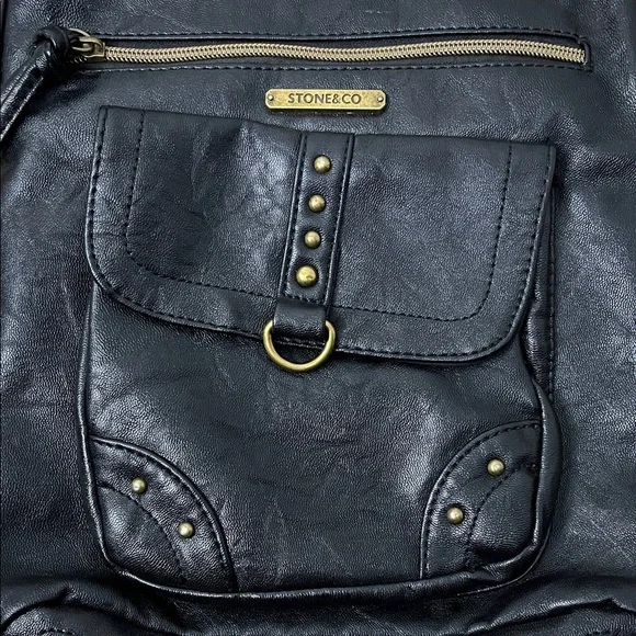 Stone & Co. Black Faux Leather Crossbody Shoulder Bag with Gold Hardware - Picture 2 of 11